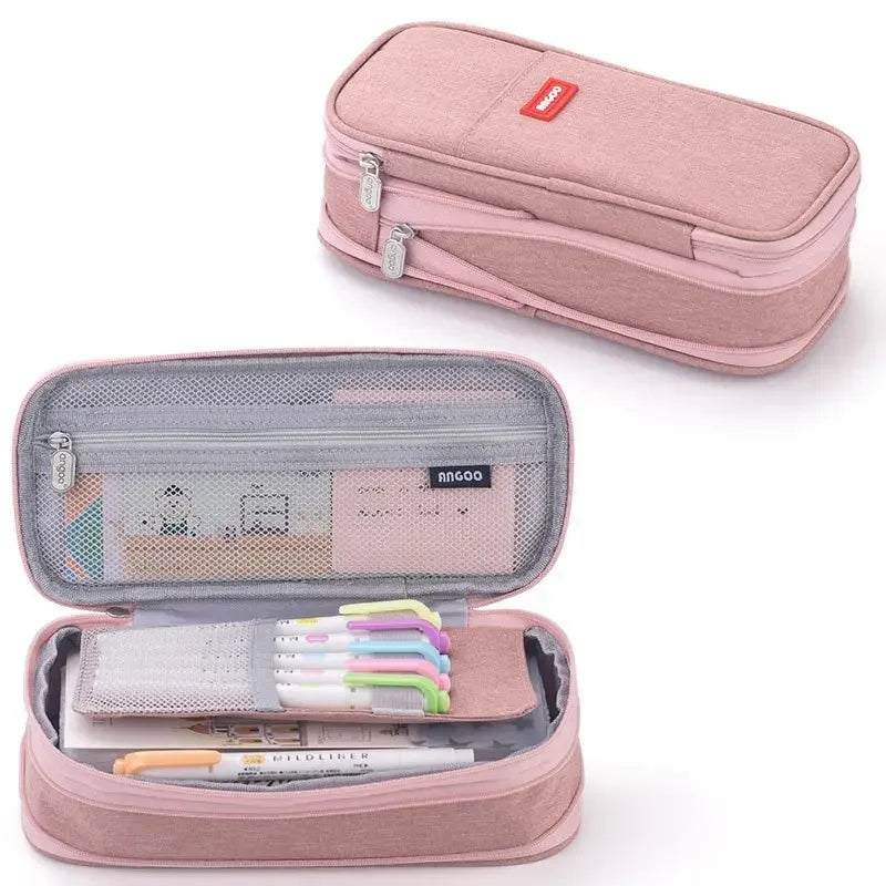 Cute Pencil Case for Girls Macaron Canvas Double Layer Large Capacity Pencil Box Kids Kawaii Pouch Stationery School Supplies
