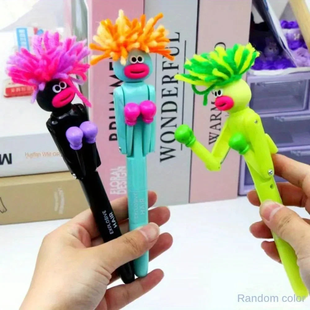 Furry Mechanical Boxing Stress Relief Pen Cartoon Funny Big Mouth Ballpoint Pen Stress Relief Office Supplies Creative Gift