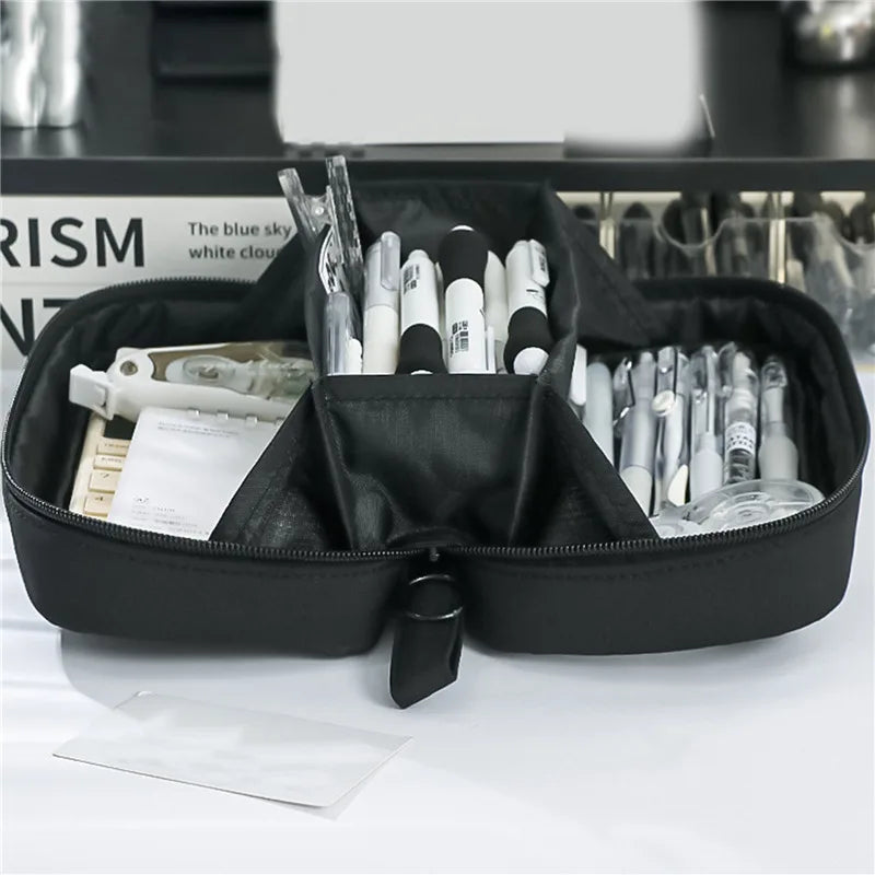 Pen Storage Bag Pencil Case 2 Layer Large Capacity Cosmetic High Quality Study Supplies Simple Student Stationary Boxes
