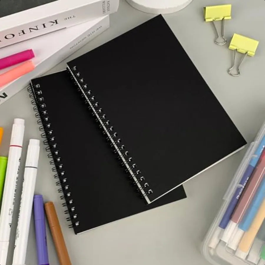 Blank Spiral Notebook 2Pack Soft Cover Sketch book 100 Pages 50 Sheets 7.5 inch x 5.1 inch 100GSM Black
