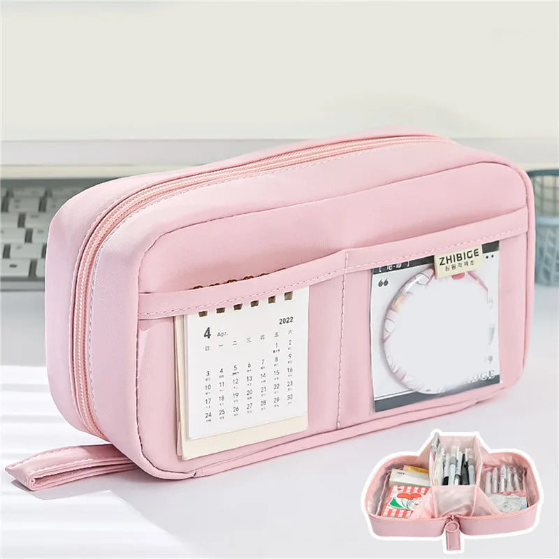 Pen Storage Bag Pencil Case 2 Layer Large Capacity Cosmetic High Quality Study Supplies Simple Student Stationary Boxes