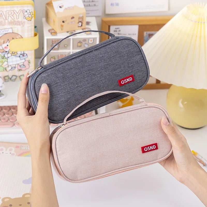 Pen Storage Bag Pencil Case 2 Layer Large Capacity Cosmetic High Quality Study Supplies Simple Student Stationary Boxes