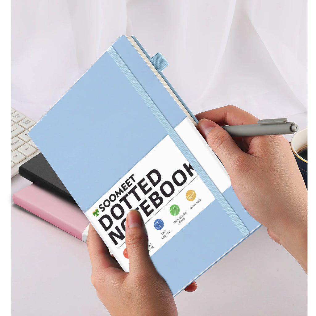 Hardcover A6 Dot Grid Journal Retro Blue Bandage Design Compact Portable Mini Notebook for Notes Sketching and Bullet Journaling