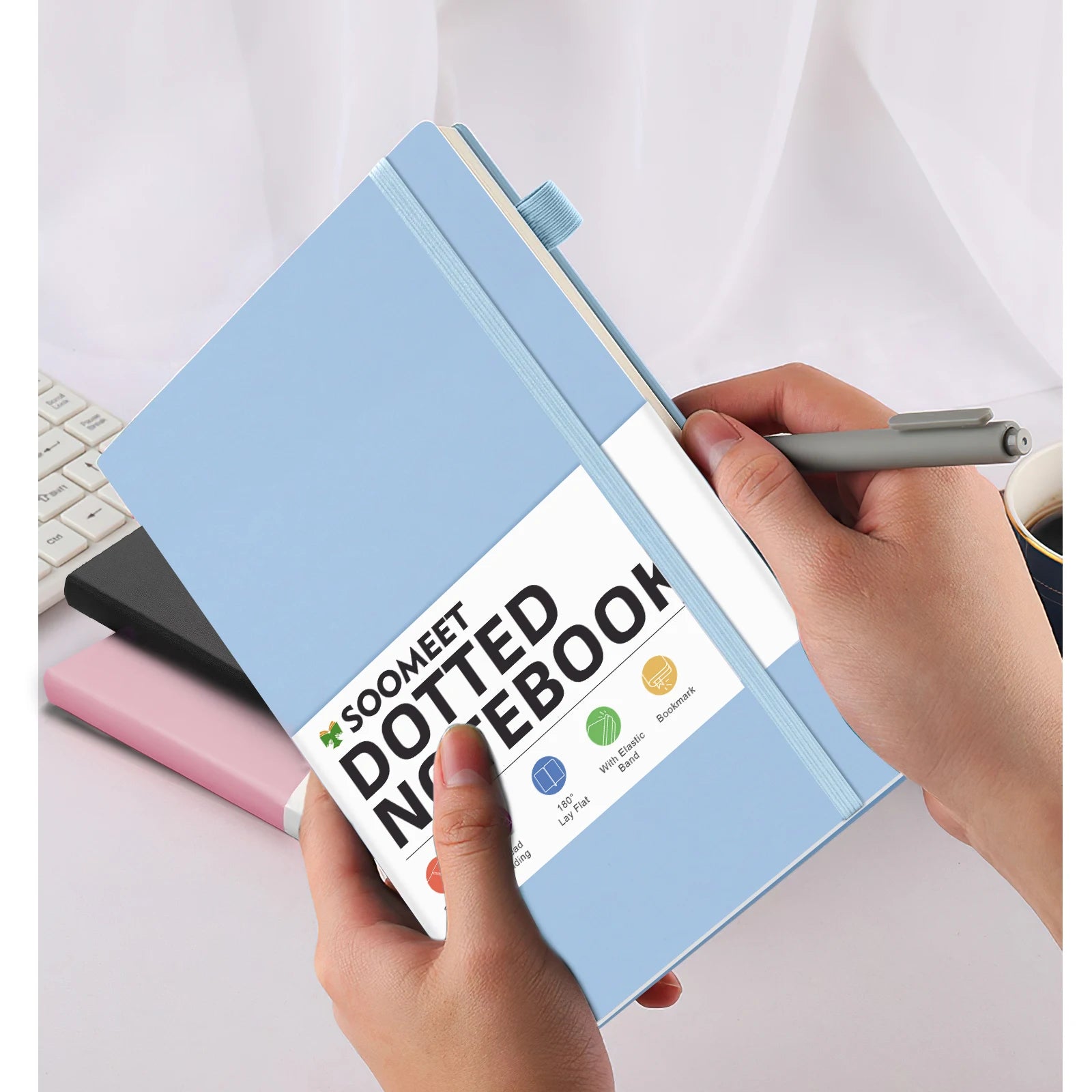 Hardcover A6 Dot Grid Journal Retro Blue Bandage Design Compact Portable Mini Notebook for Notes Sketching and Bullet Journaling