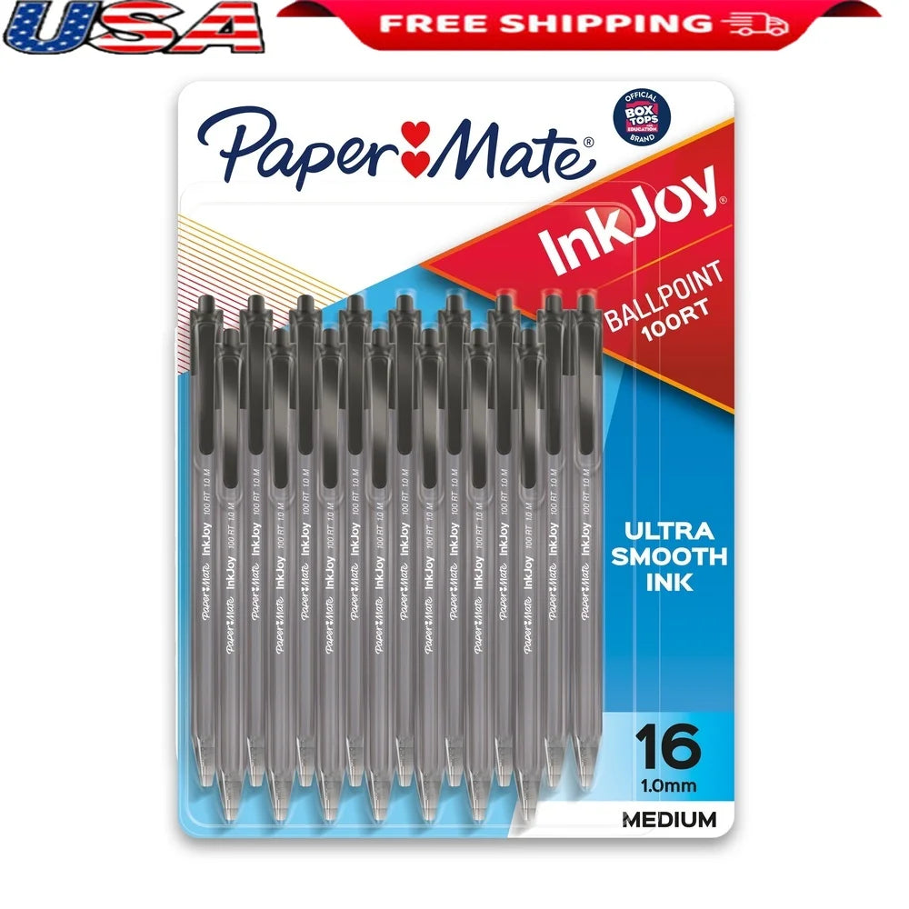 Retractable Ballpoint Pens 16 Count Medium Point Black Ink Ultra Smooth Writing System Classroom Supplies
