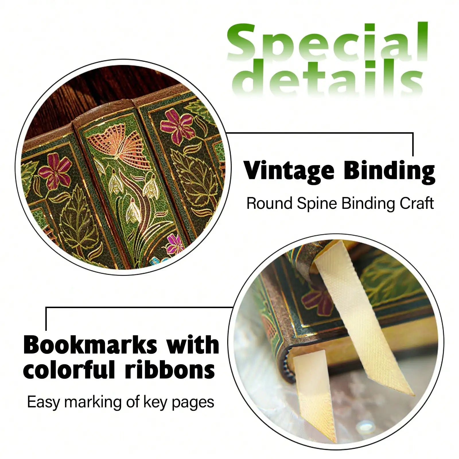 256-Page Vintage Floral Journal - Gold Foil Hardcover Diary with Bookmark, Butterfly Colored Pages, Luxury Travel Notebook&Gift