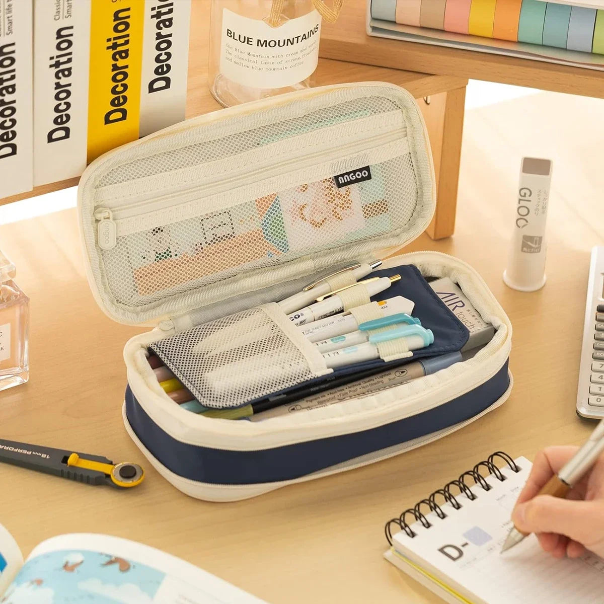 Cute Pencil Case for Girls Macaron Canvas Double Layer Large Capacity Pencil Box Kids Kawaii Pouch Stationery School Supplies