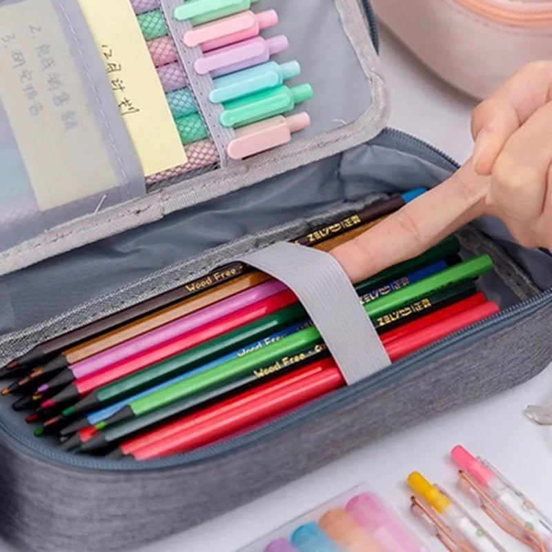 Pen Storage Bag Pencil Case 2 Layer Large Capacity Cosmetic High Quality Study Supplies Simple Student Stationary Boxes