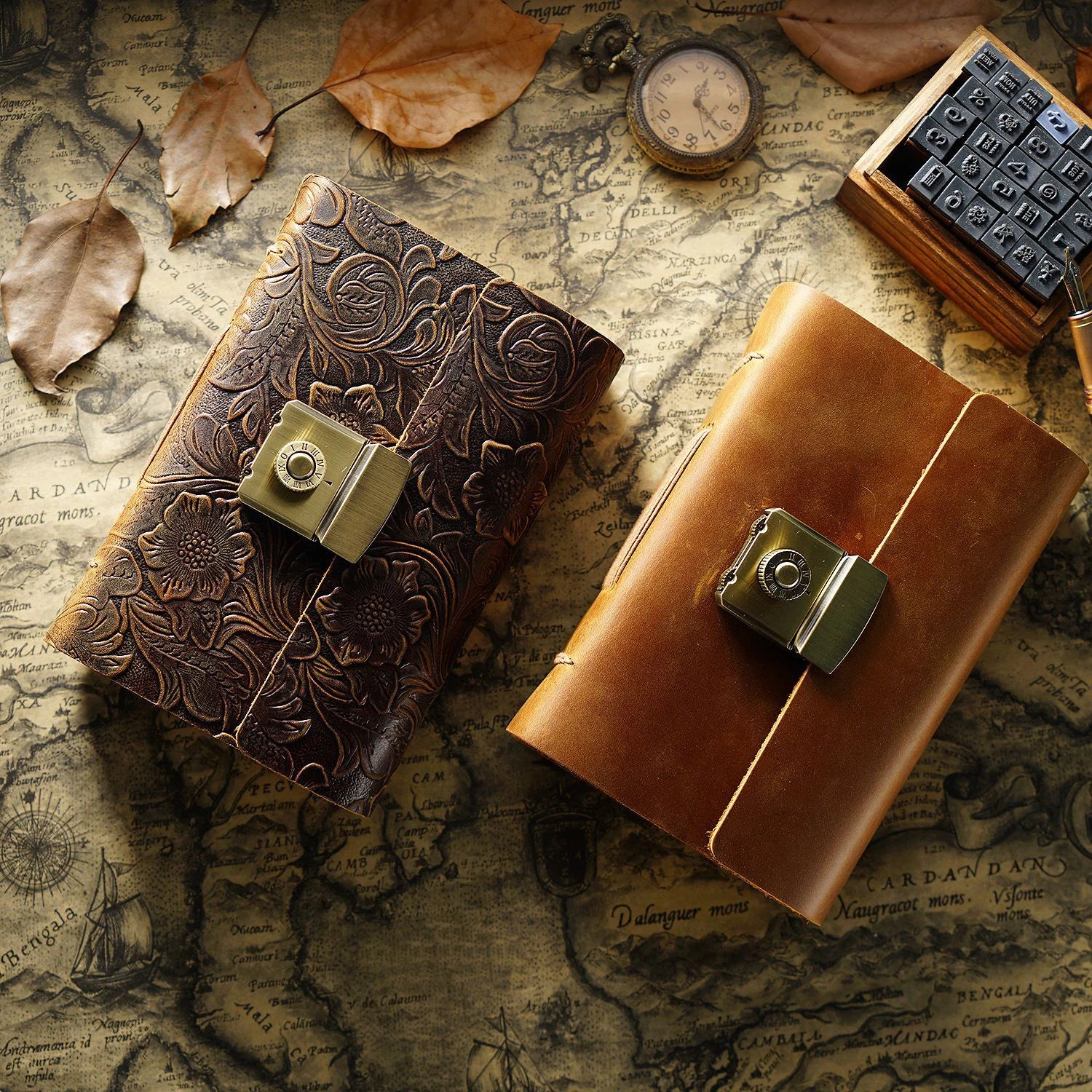 Retro Notepad Loose-leaf Diary Hand Account Book Password Lock Brown Stationery Gift Men and Women Handmade Cowhide Notebook