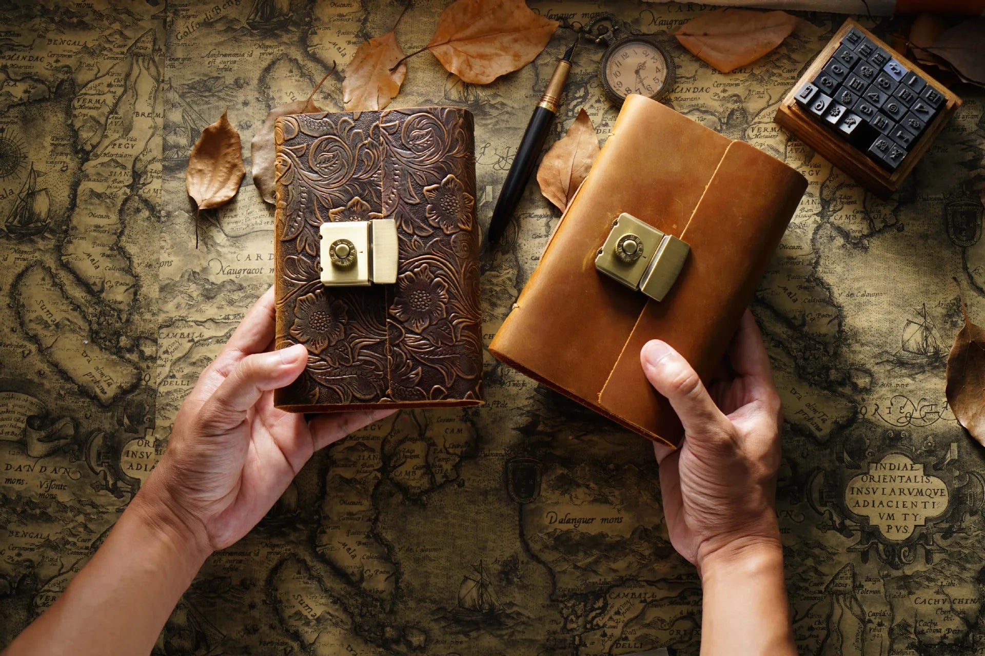 Retro Notepad Loose-leaf Diary Hand Account Book Password Lock Brown Stationery Gift Men and Women Handmade Cowhide Notebook