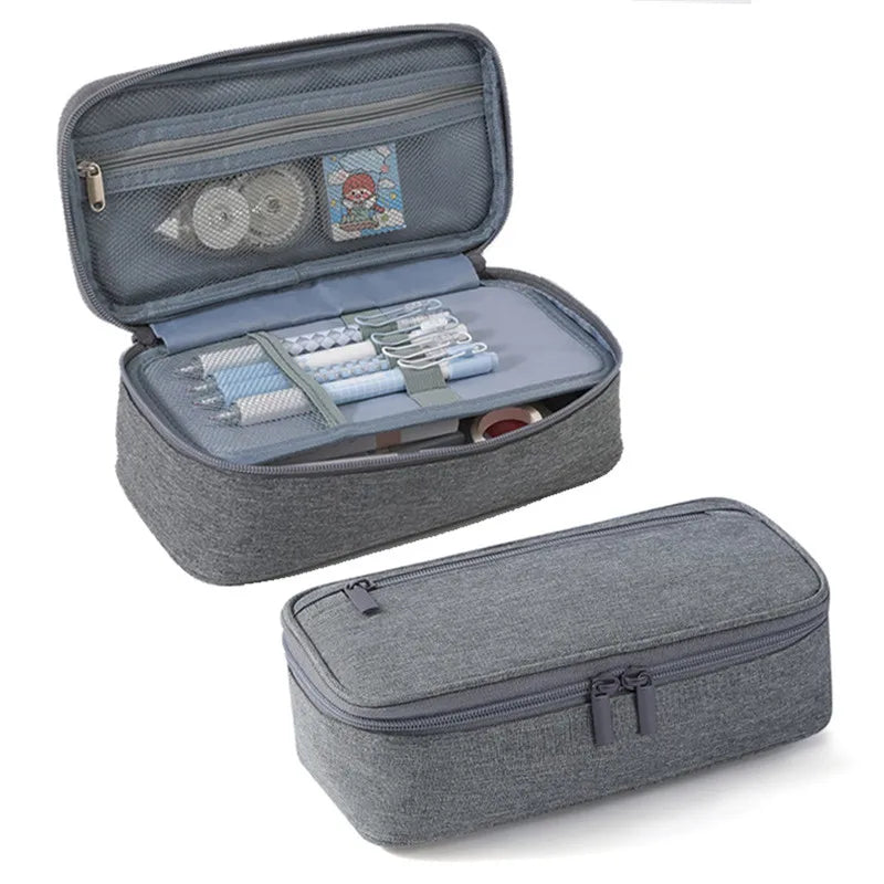 Pen Storage Bag Pencil Case 2 Layer Large Capacity Cosmetic High Quality Study Supplies Simple Student Stationary Boxes