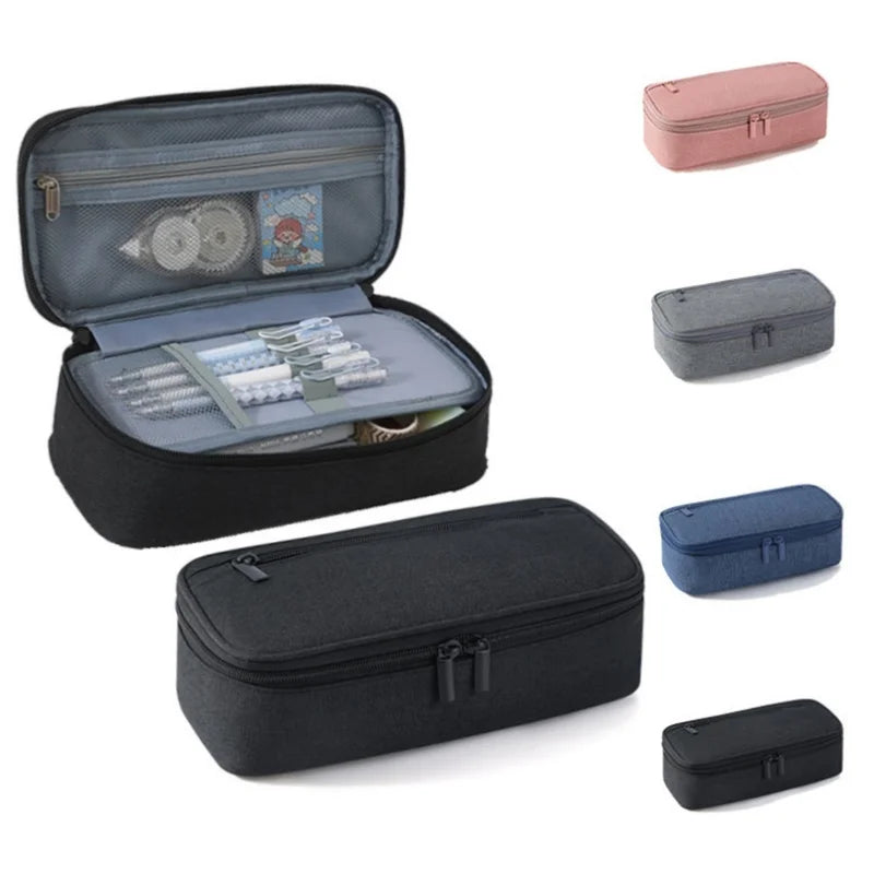Pen Storage Bag Pencil Case 2 Layer Large Capacity Cosmetic High Quality Study Supplies Simple Student Stationary Boxes