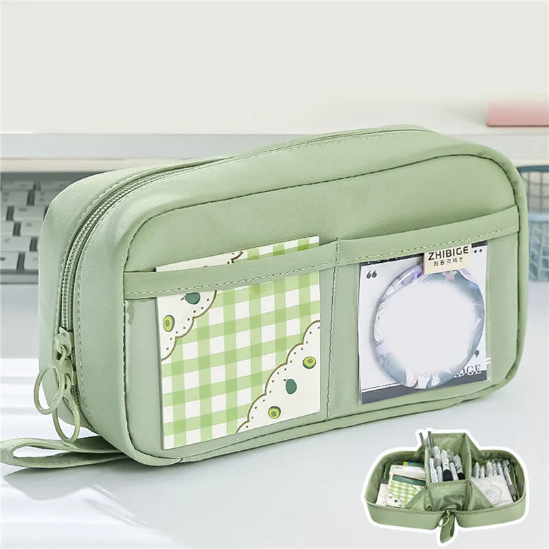 Pen Storage Bag Pencil Case 2 Layer Large Capacity Cosmetic High Quality Study Supplies Simple Student Stationary Boxes