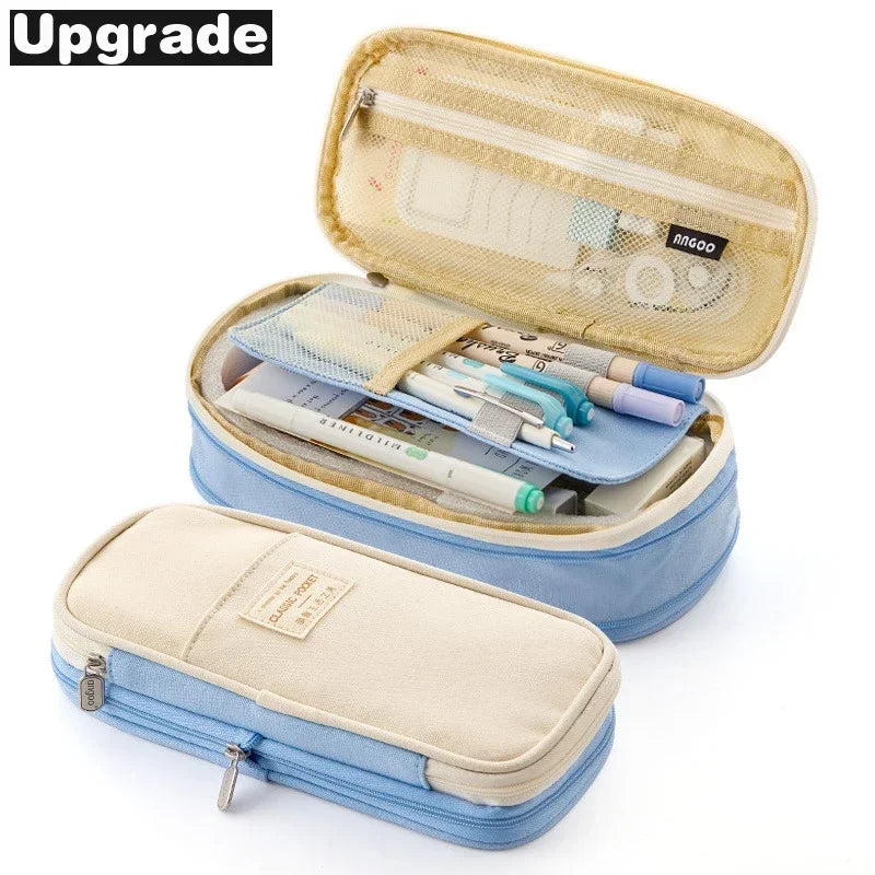 Cute Pencil Case for Girls Macaron Canvas Double Layer Large Capacity Pencil Box Kids Kawaii Pouch Stationery School Supplies