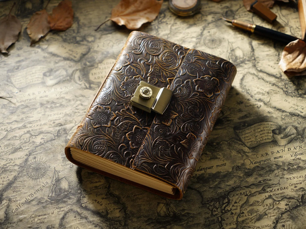 Retro Notepad Loose-leaf Diary Hand Account Book Password Lock Brown Stationery Gift Men and Women Handmade Cowhide Notebook