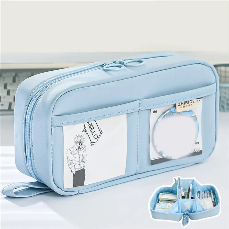 Pen Storage Bag Pencil Case 2 Layer Large Capacity Cosmetic High Quality Study Supplies Simple Student Stationary Boxes