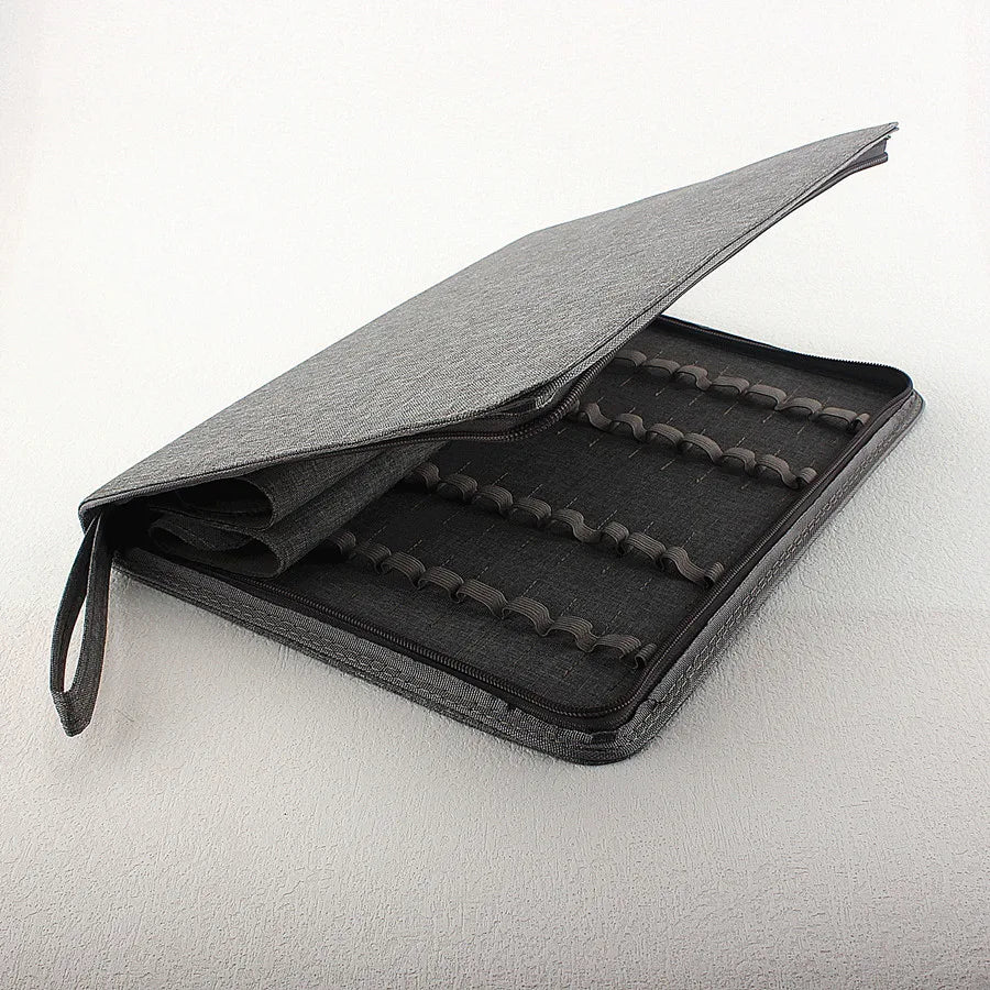 10/24/48 Slots Fountain Pen Case Pencil Case Pouch Bag Canvas Case Black, Gray