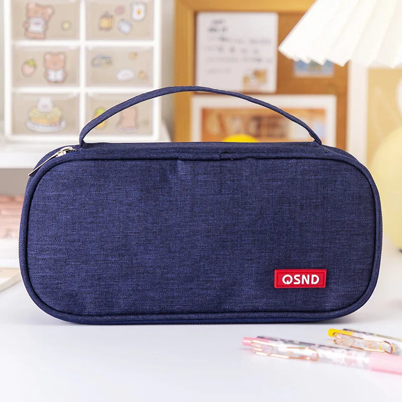 Pen Storage Bag Pencil Case 2 Layer Large Capacity Cosmetic High Quality Study Supplies Simple Student Stationary Boxes