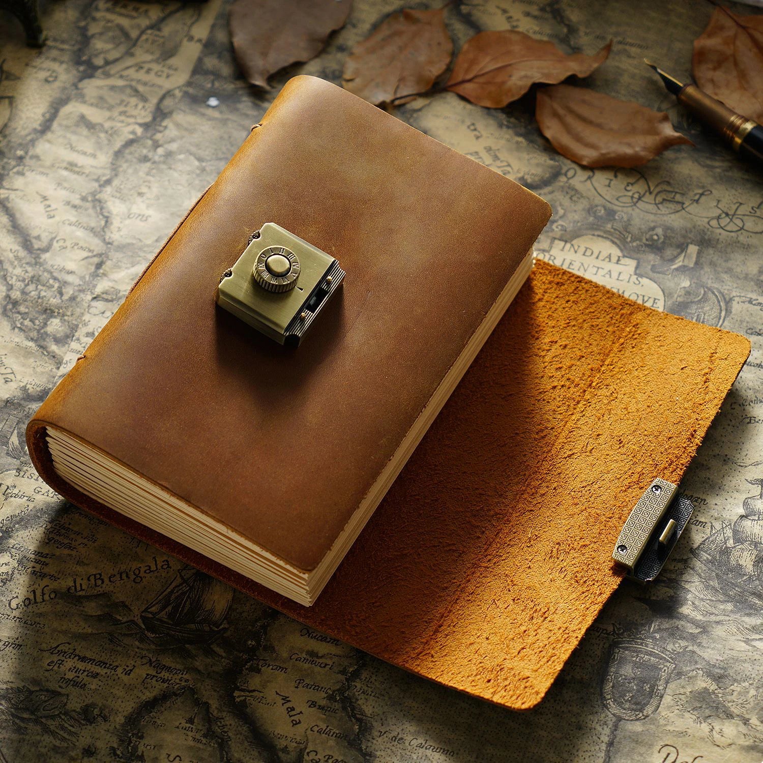 Retro Notepad Loose-leaf Diary Hand Account Book Password Lock Brown Stationery Gift Men and Women Handmade Cowhide Notebook