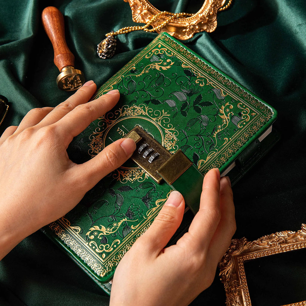 ﻿A5 Retro Digital Password Notebook Journal with Lock Diary PU Leather Privacy Notebook Sub-Password Lock Notebook Writing Book