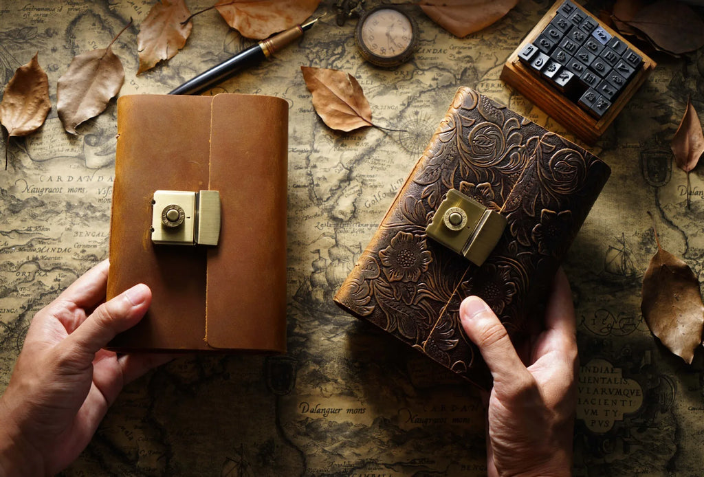 Retro Notepad Loose-leaf Diary Hand Account Book Password Lock Brown Stationery Gift Men and Women Handmade Cowhide Notebook