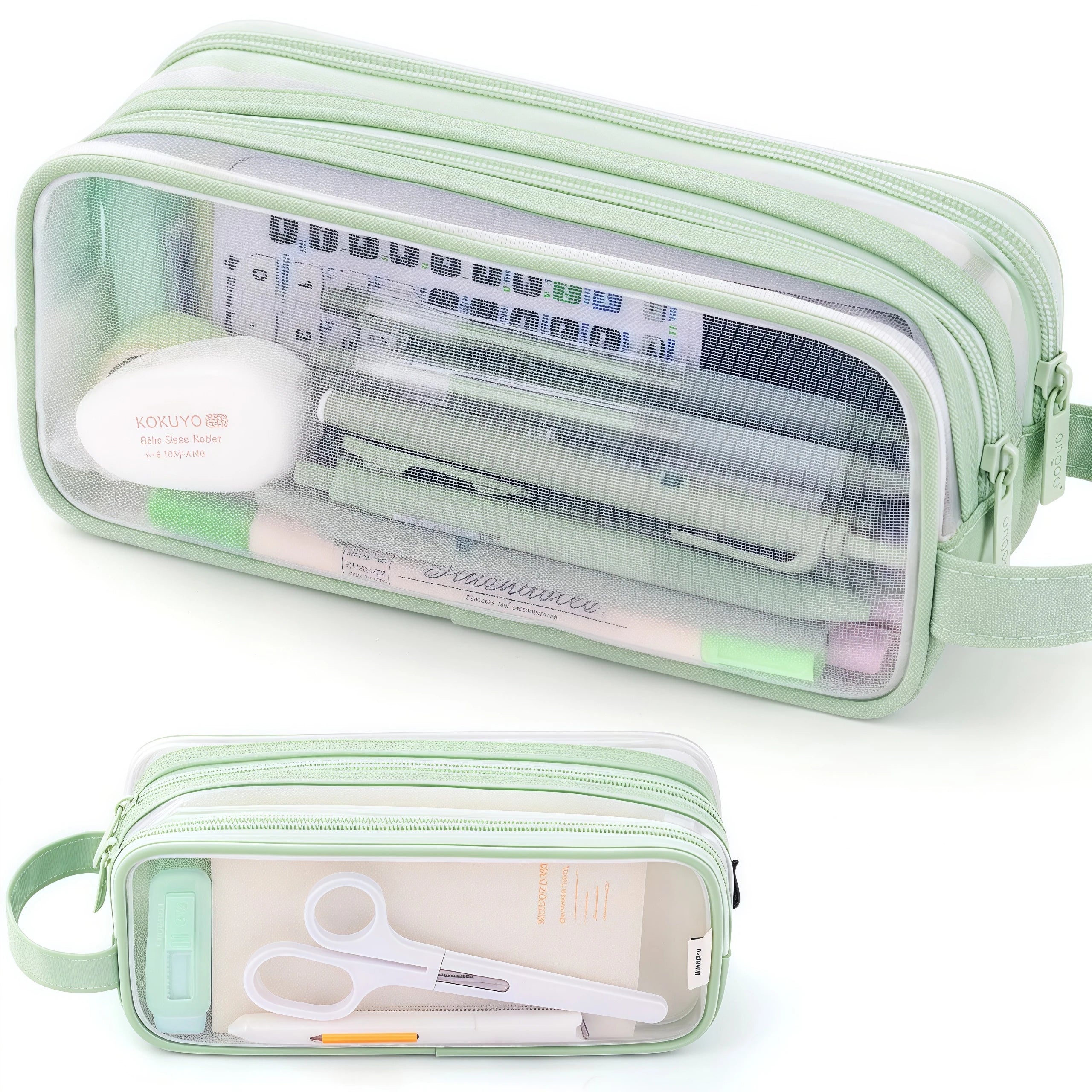 Large Mesh Pencil Case Double Layer Transparent Pencil Pouch, Handheld Multifunctional Cosmetic Bag, Suitable for School Office