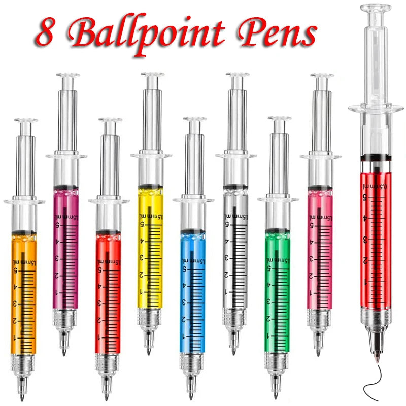 8Pcs Novelty Syringe Ballpoint Pens Cute Stationery  nurse pen  Ballpoint Pen 0.5mm Ballpen