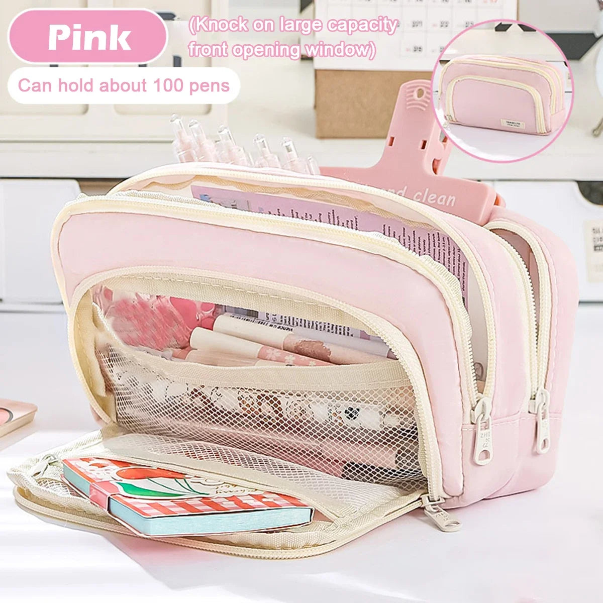 Large Capacity 3 Layers Pen Box Kawaii Pencil Cases Cute Pen Holder Pouch for Students Back to School Stationery Supplies