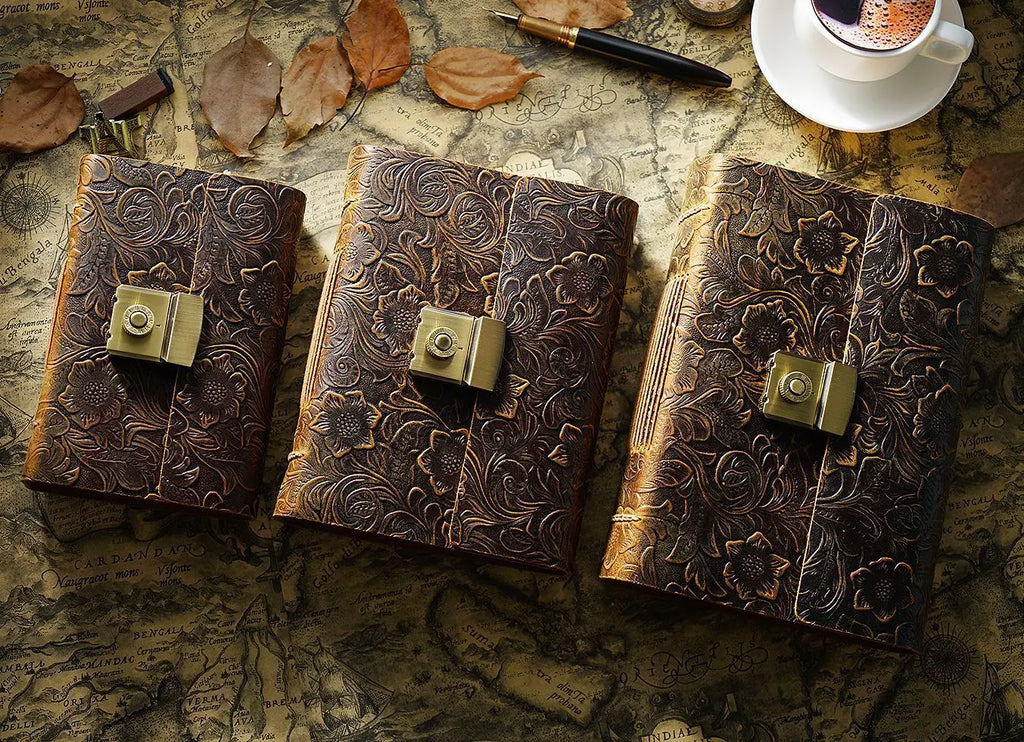 Retro Notepad Loose-leaf Diary Hand Account Book Password Lock Brown Stationery Gift Men and Women Handmade Cowhide Notebook