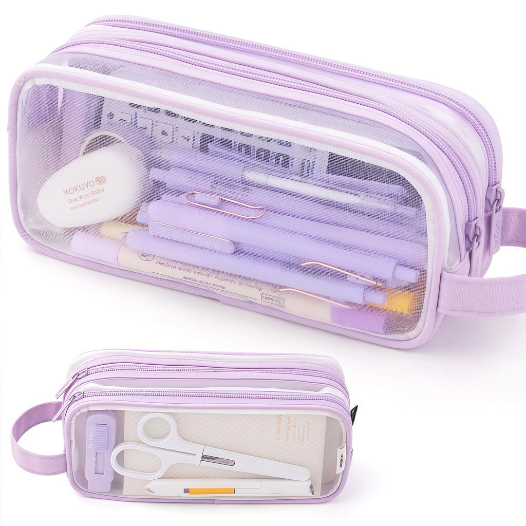 Large Mesh Pencil Case Double Layer Transparent Pencil Pouch, Handheld Multifunctional Cosmetic Bag, Suitable for School Office