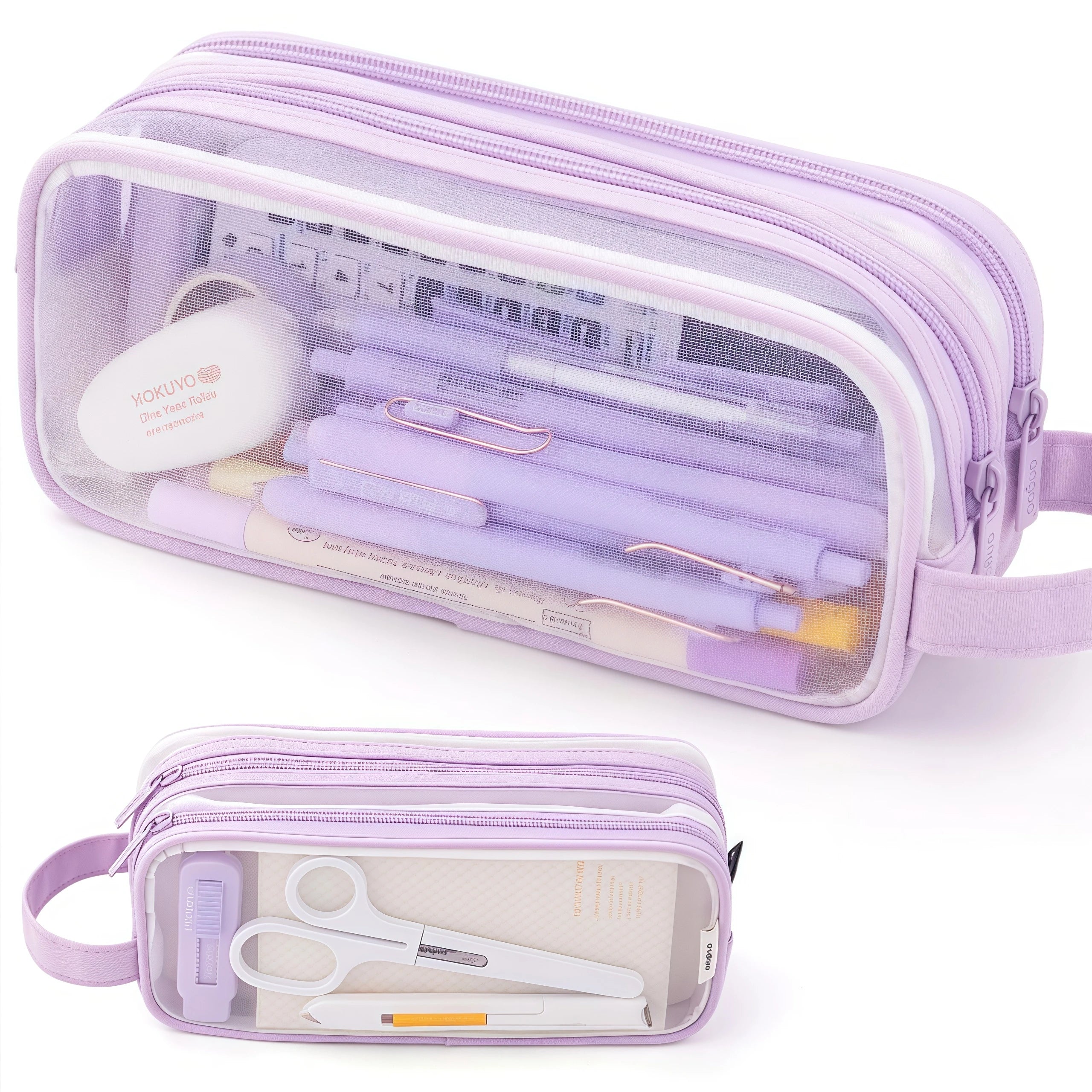 Large Mesh Pencil Case Double Layer Transparent Pencil Pouch, Handheld Multifunctional Cosmetic Bag, Suitable for School Office