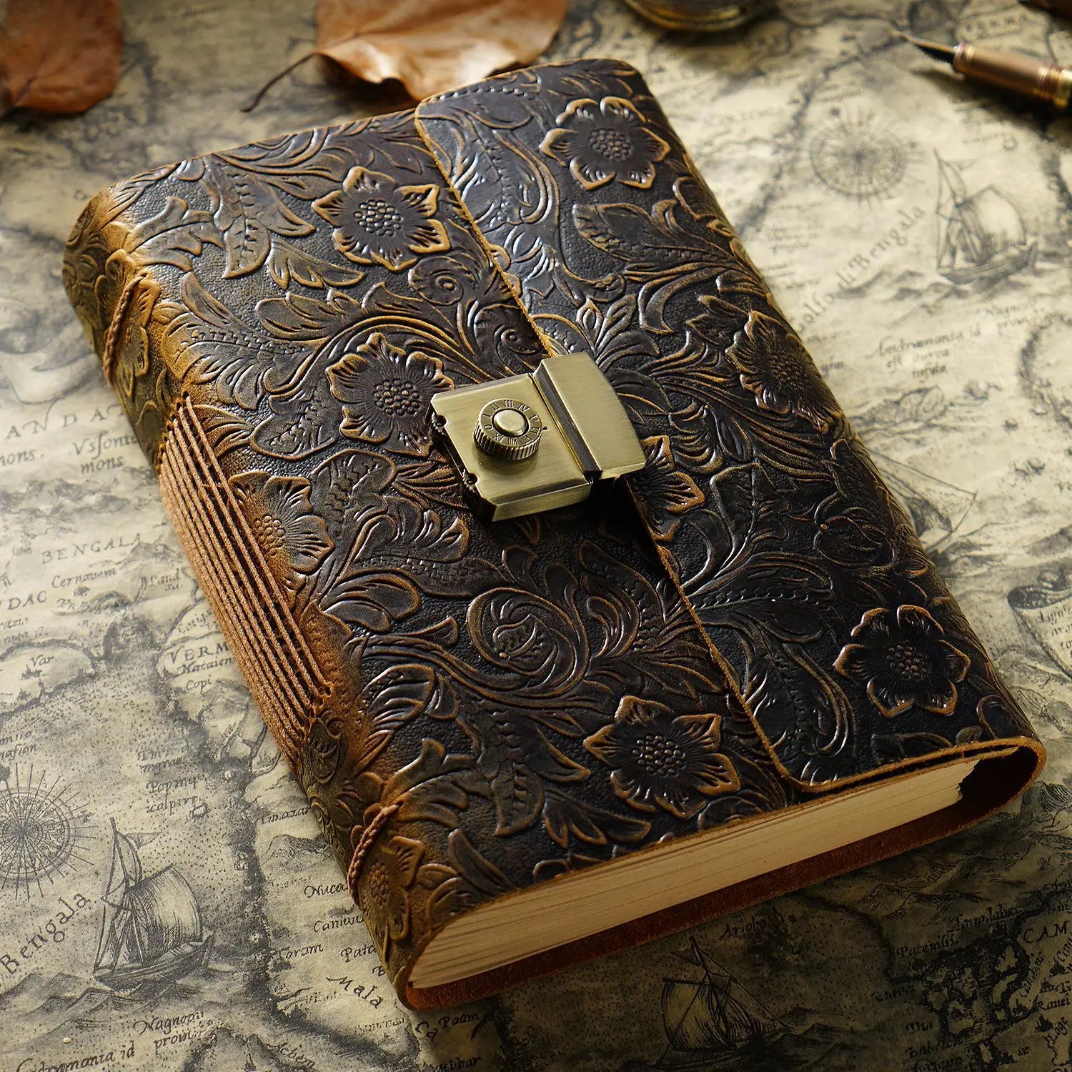 Retro Notepad Loose-leaf Diary Hand Account Book Password Lock Brown Stationery Gift Men and Women Handmade Cowhide Notebook