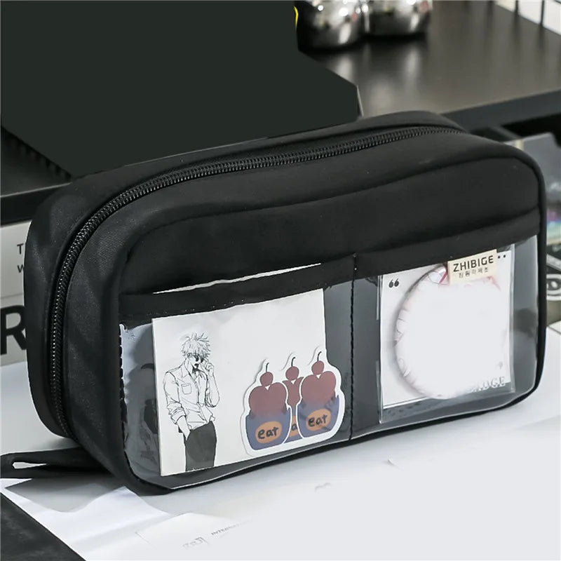 Pen Storage Bag Pencil Case 2 Layer Large Capacity Cosmetic High Quality Study Supplies Simple Student Stationary Boxes