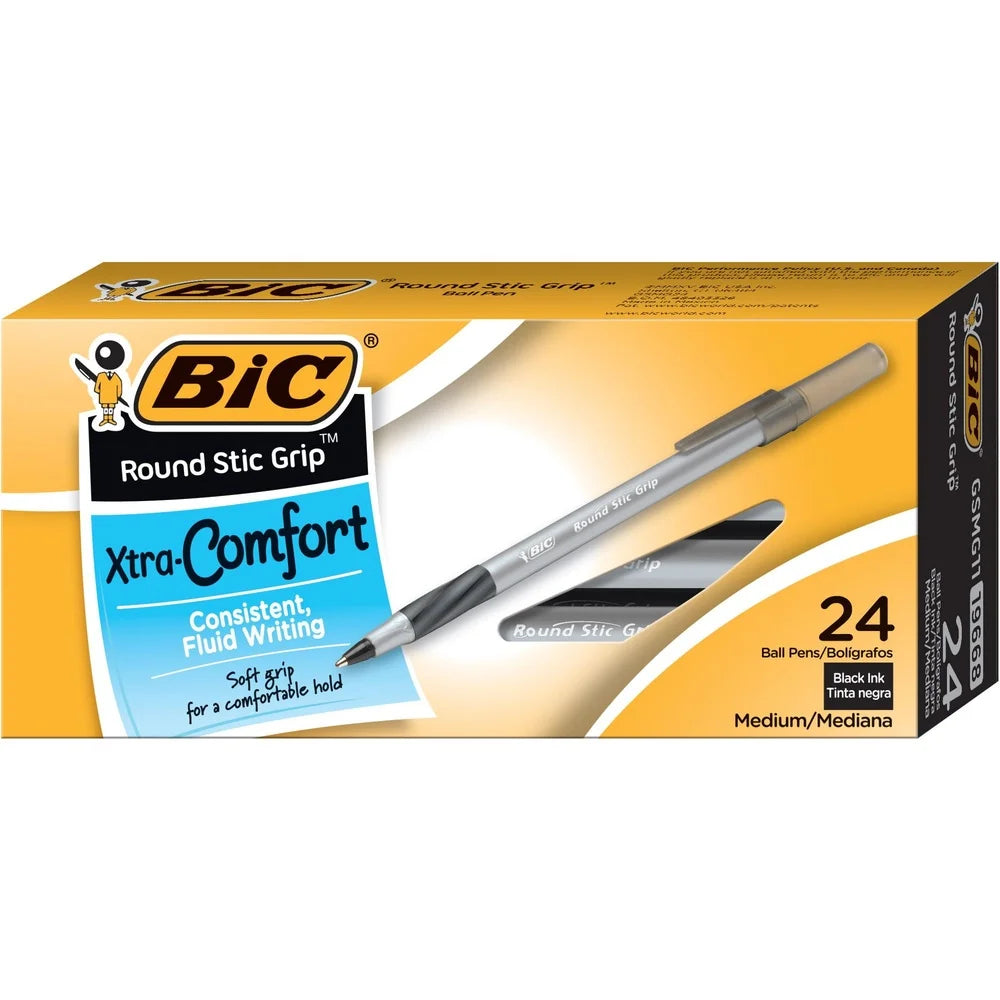 Ballpoint Pens 1.2mm Medium Point Black Ink 24 Count Easy Glide Comfortable Grip Ideal Writing Notes Lists Journaling