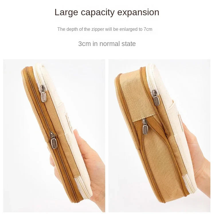 Cute Pencil Case for Girls Macaron Canvas Double Layer Large Capacity Pencil Box Kids Kawaii Pouch Stationery School Supplies