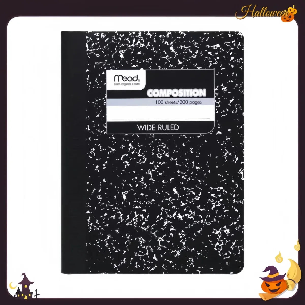 Black Marbled Composition Notebook, Wide Ruled 100 Sheets for Students, Black