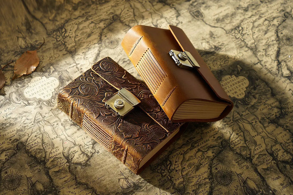 Retro Notepad Loose-leaf Diary Hand Account Book Password Lock Brown Stationery Gift Men and Women Handmade Cowhide Notebook