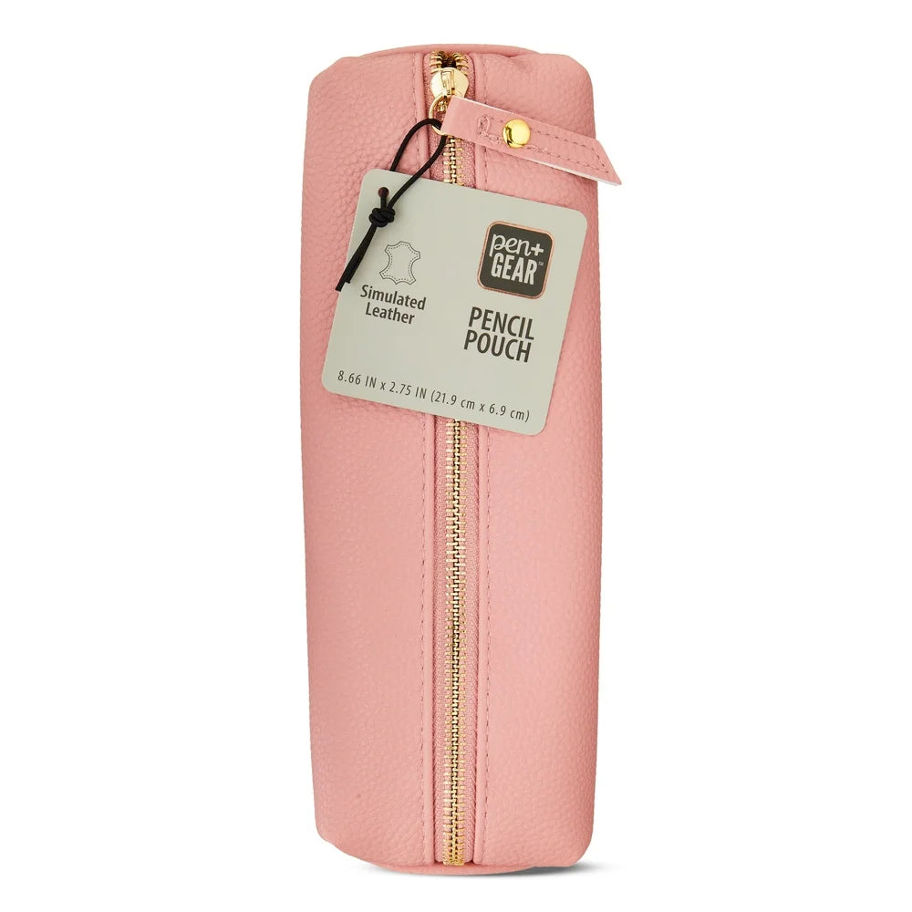 Simulated Leather Pencil Pouch Gold Zipper Storage Case Pens Pencils Highlighters Stylish Portable Organizer Office School