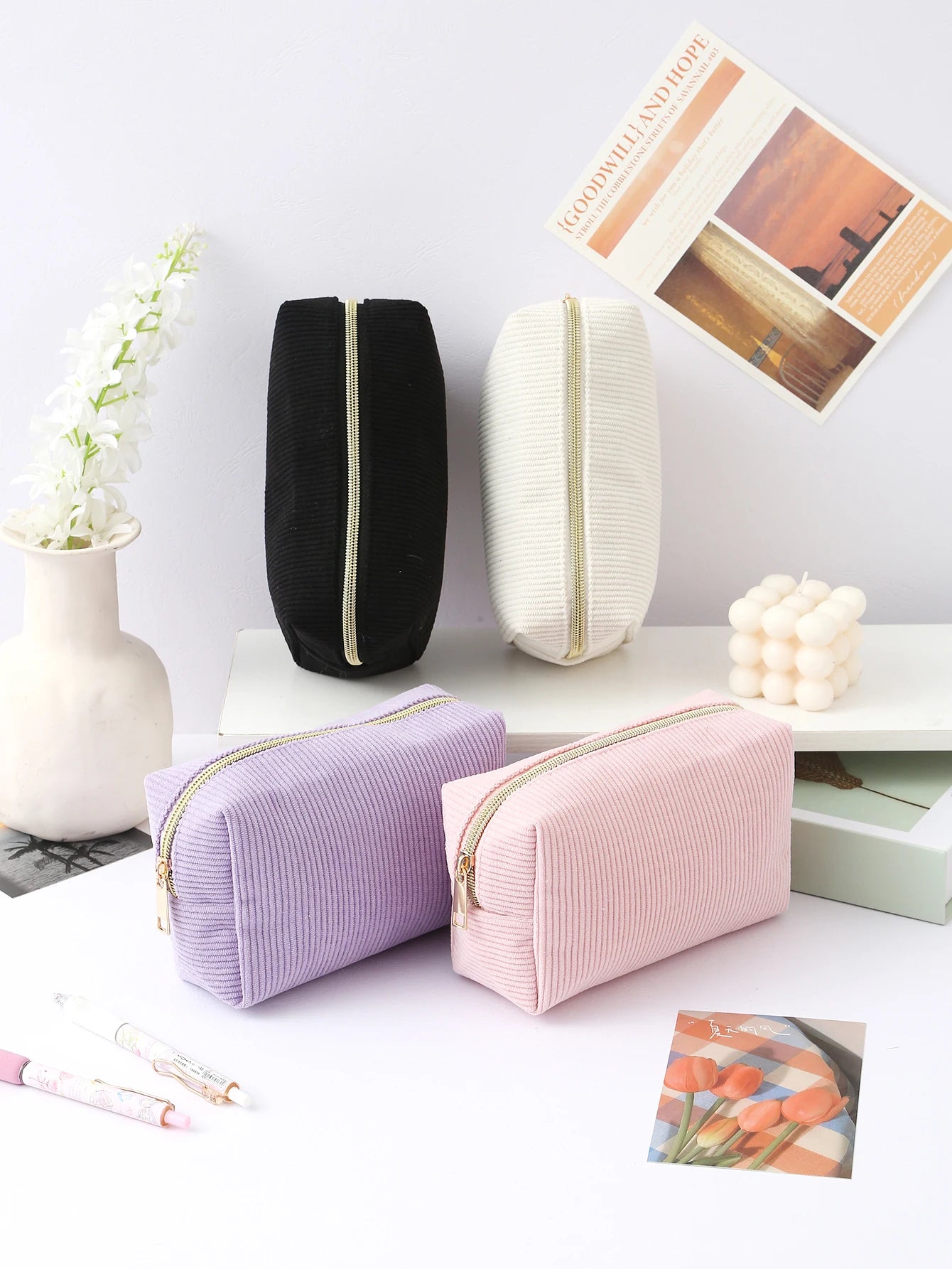 1pc vertical stripe single-layer pencil case, student school supplies storage bag, a must-have for the back-to-school season