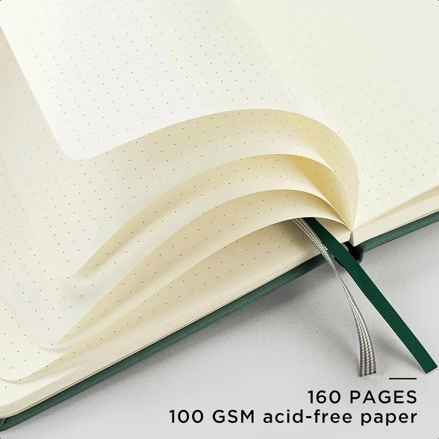 Dotted Journal Notebook A5 Hardcover Leather Journal 160 Pages 100 gsm Thick Dotted Paper3 Sheets of Stickers Included 5.7'' x