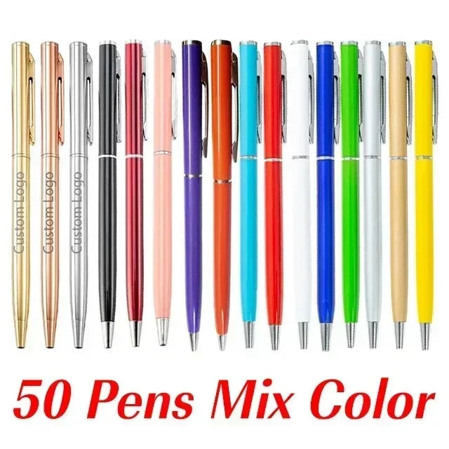 50 Pcs Metal Ballpoint Pen Rose Gold Pen Custom Logo Stationery Business Gift Lettering Engraved Name School&office Supplies
