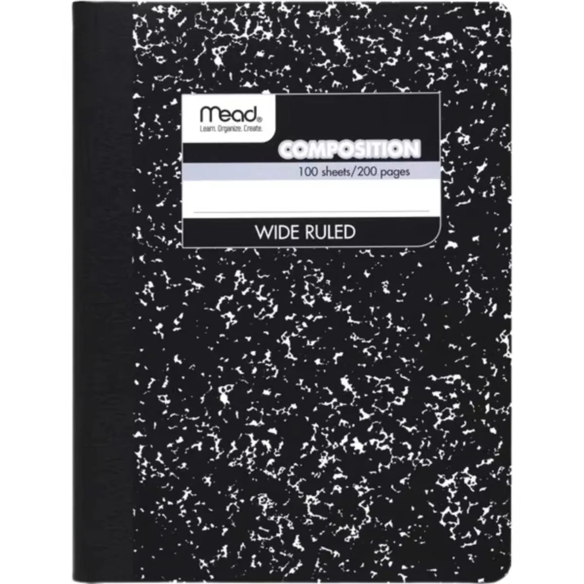 Black Marbled Composition Notebook, Wide Ruled 100 Sheets for Students, Black