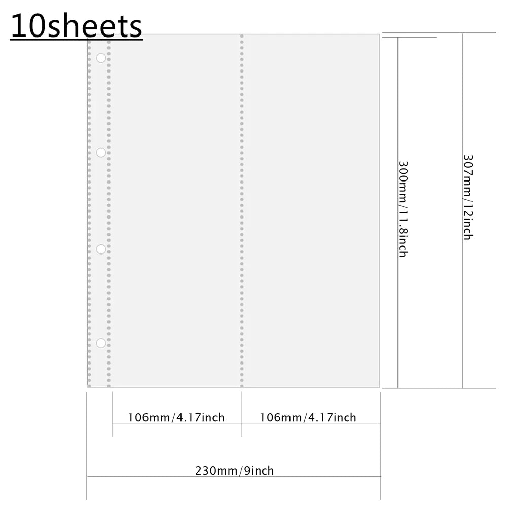 PLRBOK A4 Clear 10 Pcs Photo Album Refill Pages File Protector 4 Hole 6×4 10×15 4 Ring Binder Photocards Postcard Card Notebook