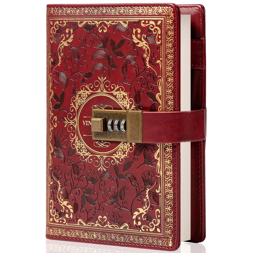 ﻿A5 Retro Digital Password Notebook Journal with Lock Diary PU Leather Privacy Notebook Sub-Password Lock Notebook Writing Book