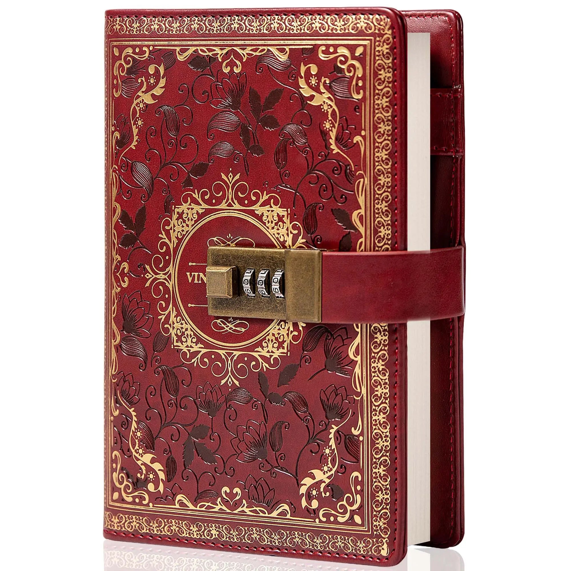 ﻿A5 Retro Digital Password Notebook Journal with Lock Diary PU Leather Privacy Notebook Sub-Password Lock Notebook Writing Book