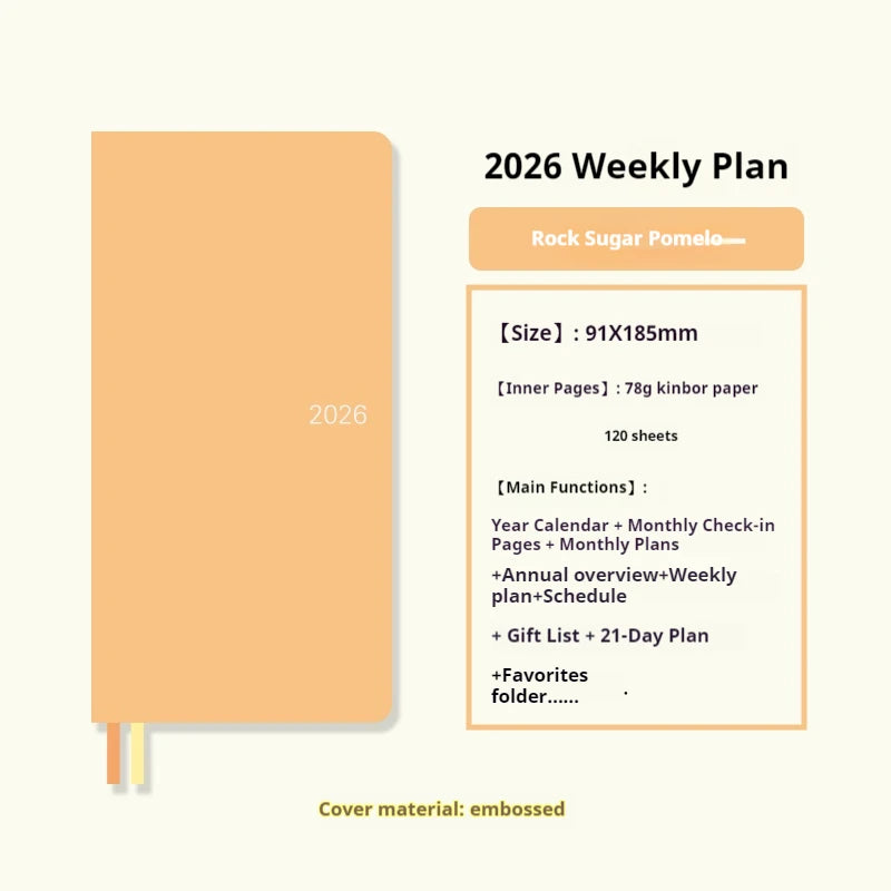 Kinbor 2026 Weekly Planner Pocket Size Notebook Week Plan Notepad Schedule Planning Book Punch Efficiency Manual Daily Writing