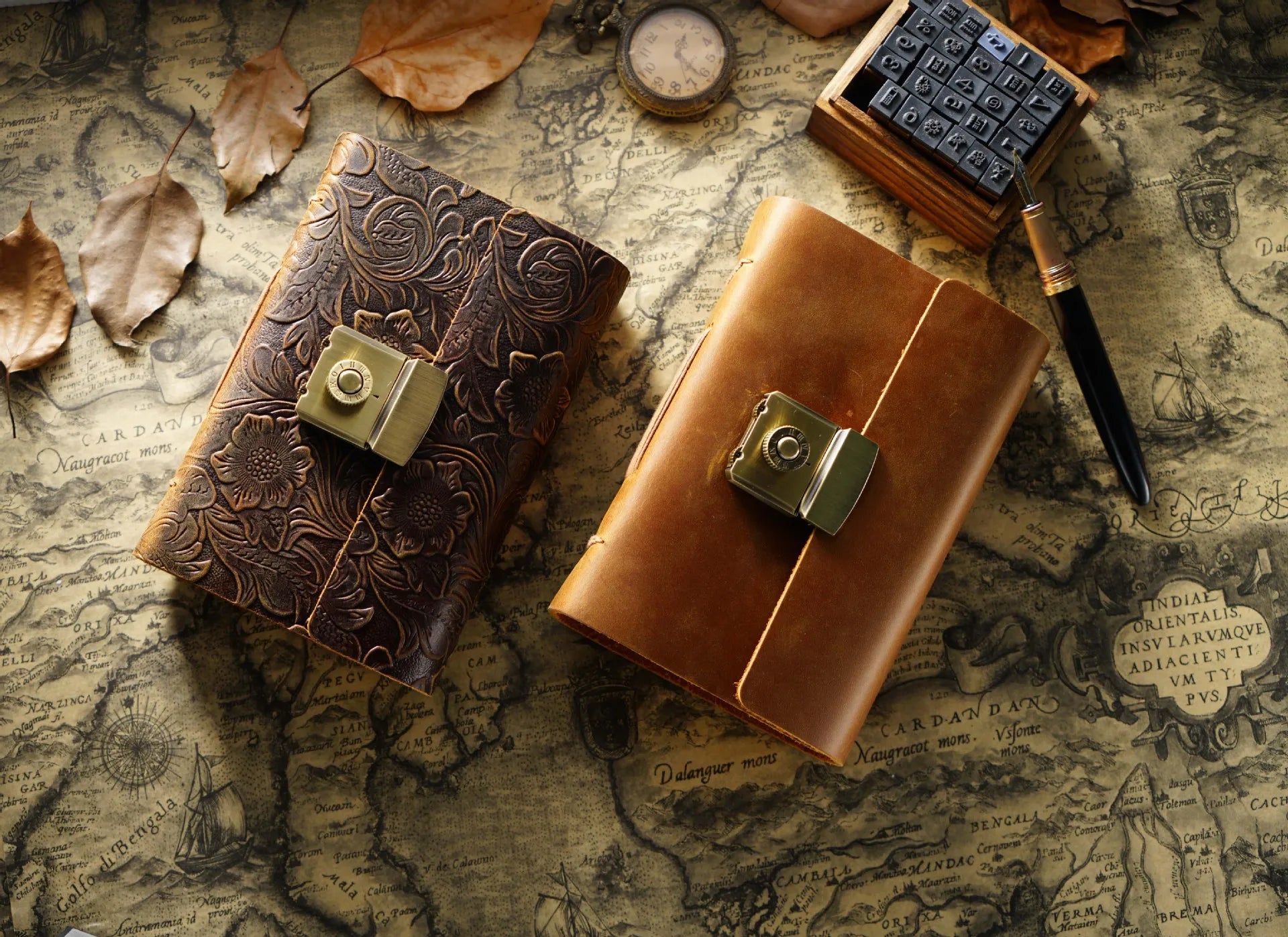 Retro Notepad Loose-leaf Diary Hand Account Book Password Lock Brown Stationery Gift Men and Women Handmade Cowhide Notebook