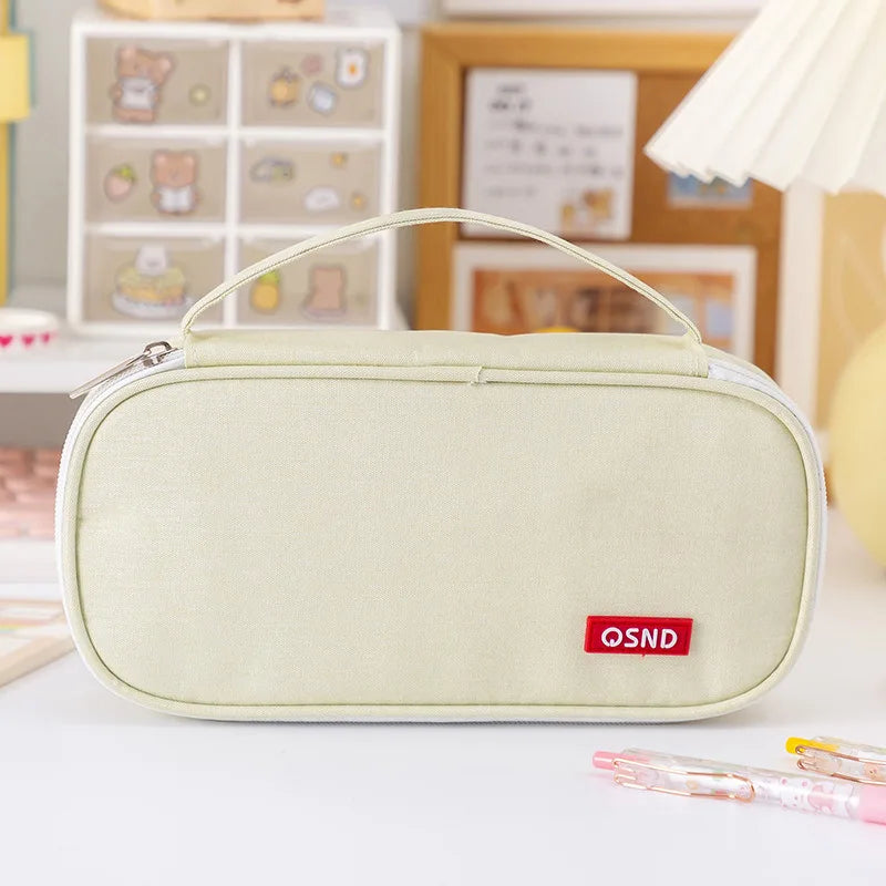 Pen Storage Bag Pencil Case 2 Layer Large Capacity Cosmetic High Quality Study Supplies Simple Student Stationary Boxes