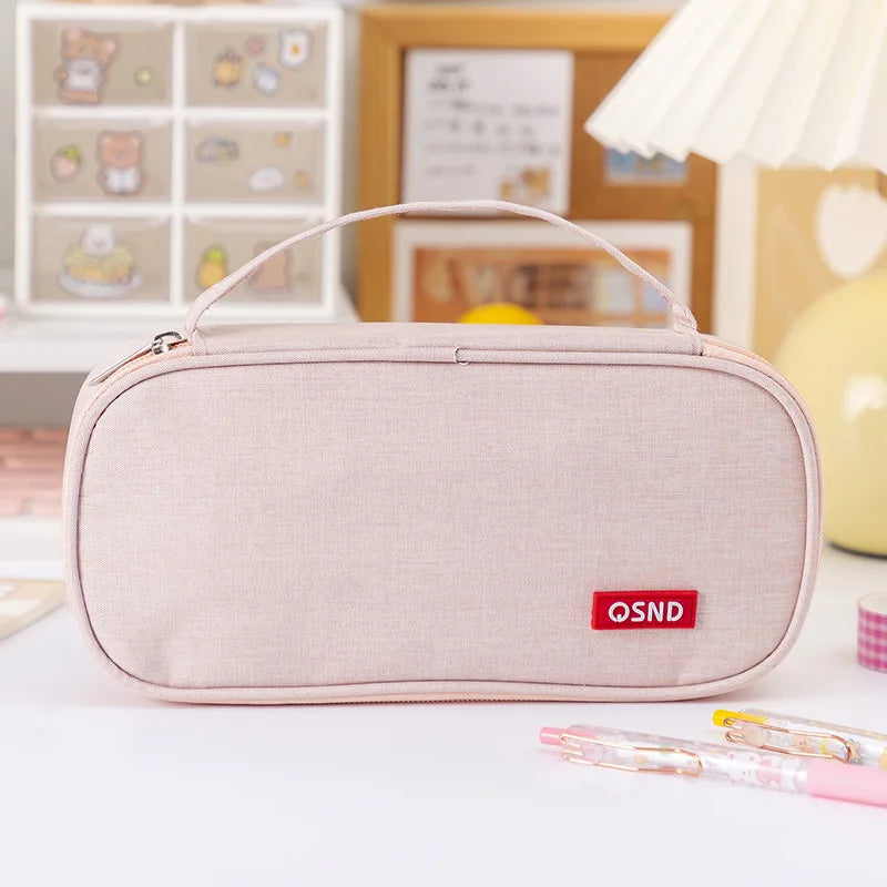 Pen Storage Bag Pencil Case 2 Layer Large Capacity Cosmetic High Quality Study Supplies Simple Student Stationary Boxes