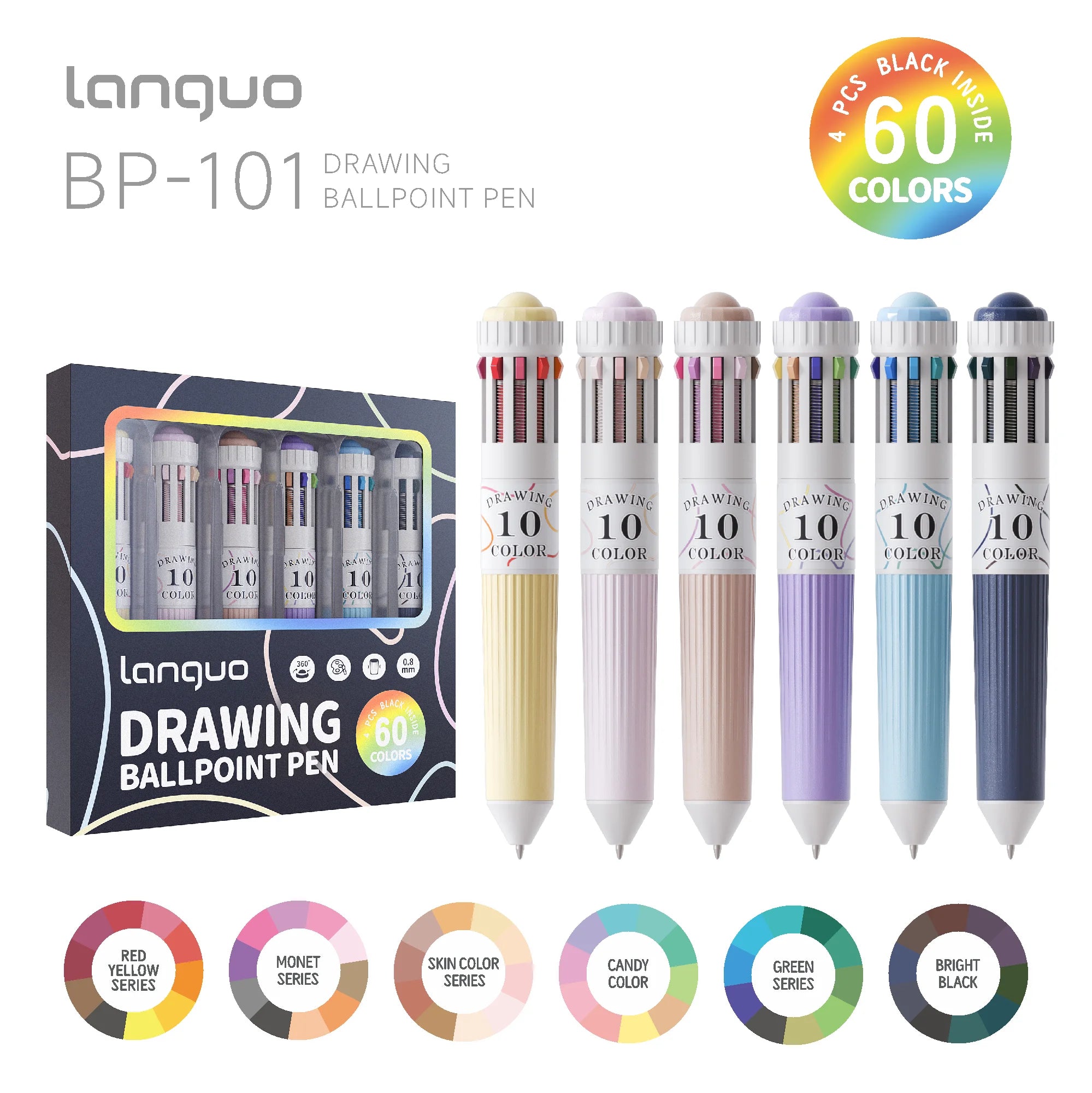 3/6 Pack Multicolor Pens,28/60 Colors, 10-in-1 Colored Ballpoint Pen,0.8mm Fine Point Smooth Writing,Retractable Ballpoint Pens